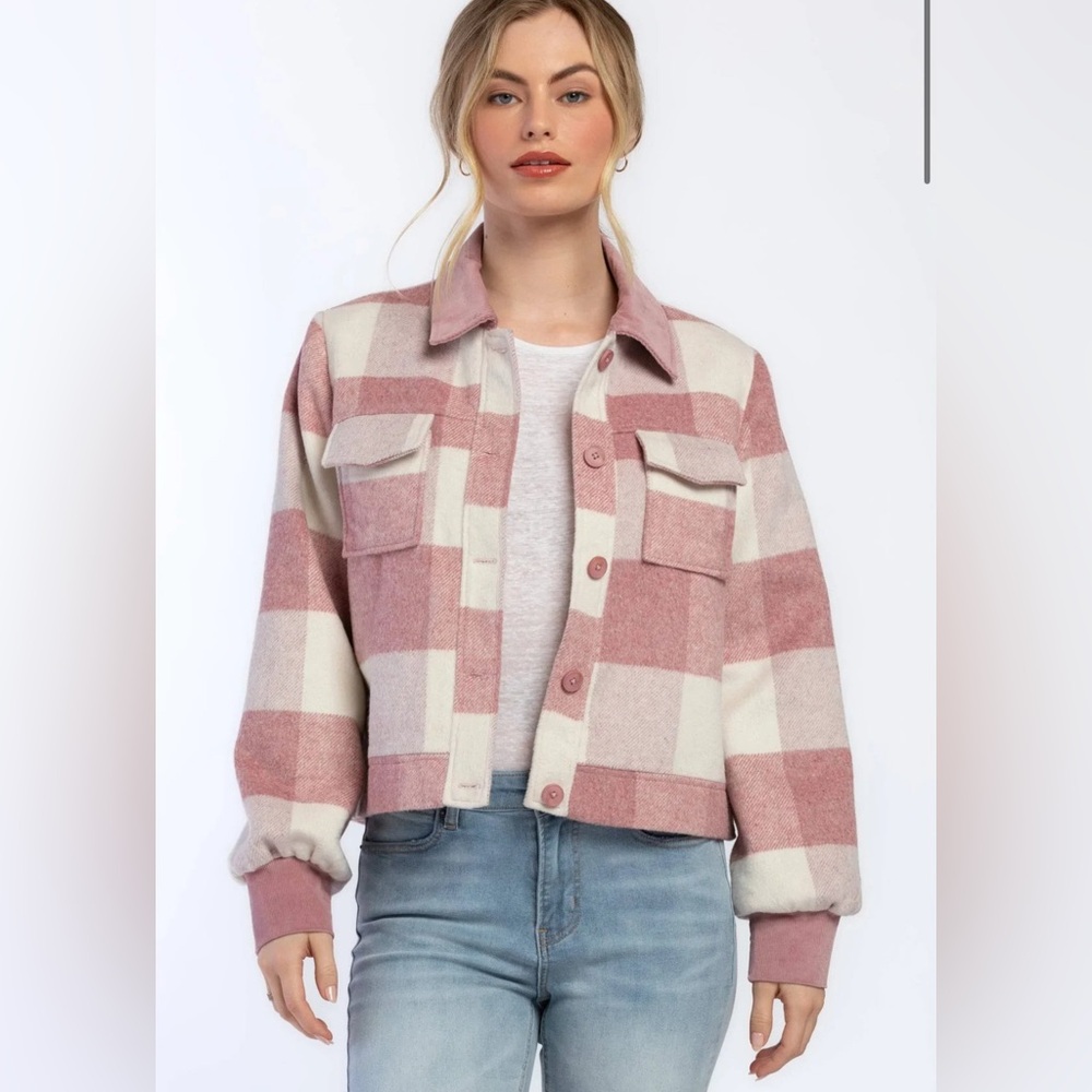PINK CHECK CROPPED FERNICE JACKET | Size Small